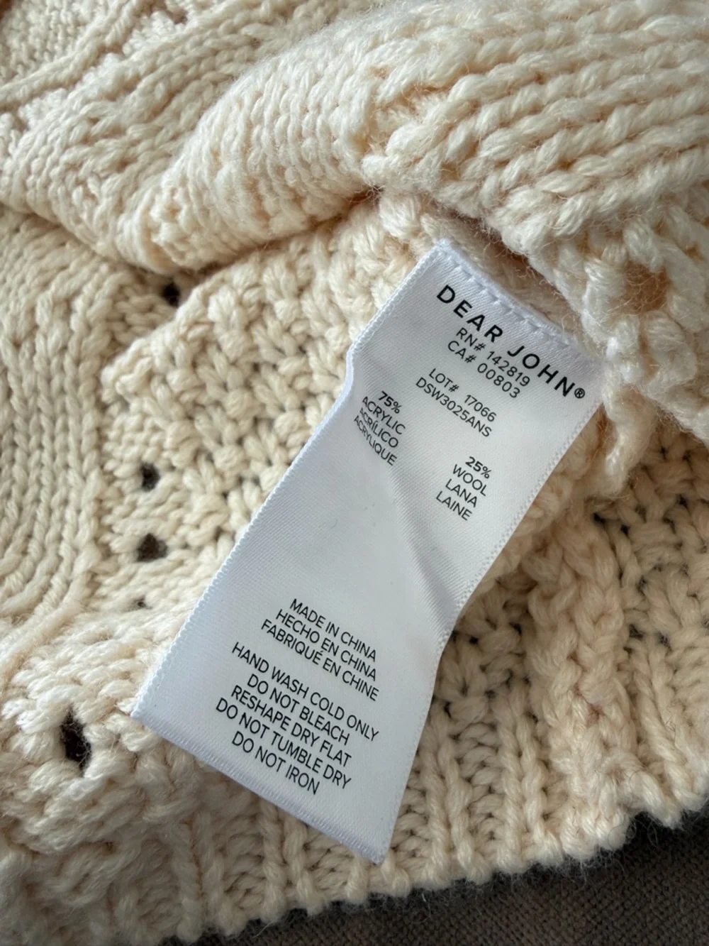 Dear John Cable Knit Turtleneck Sweater Fair Isle Cream Size Large NWT - Picture 5 of 5